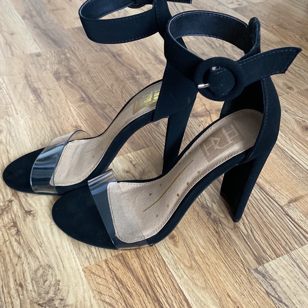 EUC Clear Toe Strap Black Heels